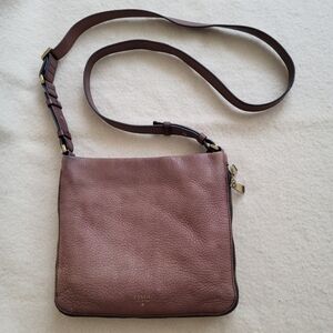 Fossil Brown Leather Purse Small Square Crossbody Goldstone Zipper